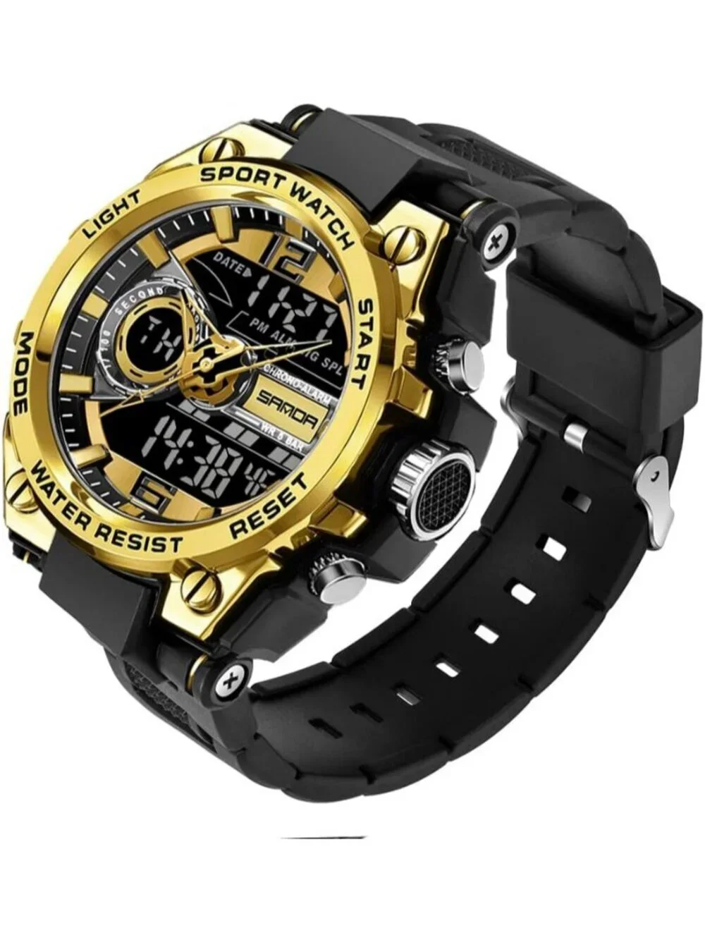 Men's Gold And Black Analog Quartz Sports Waterproof Military LED Digital Watch